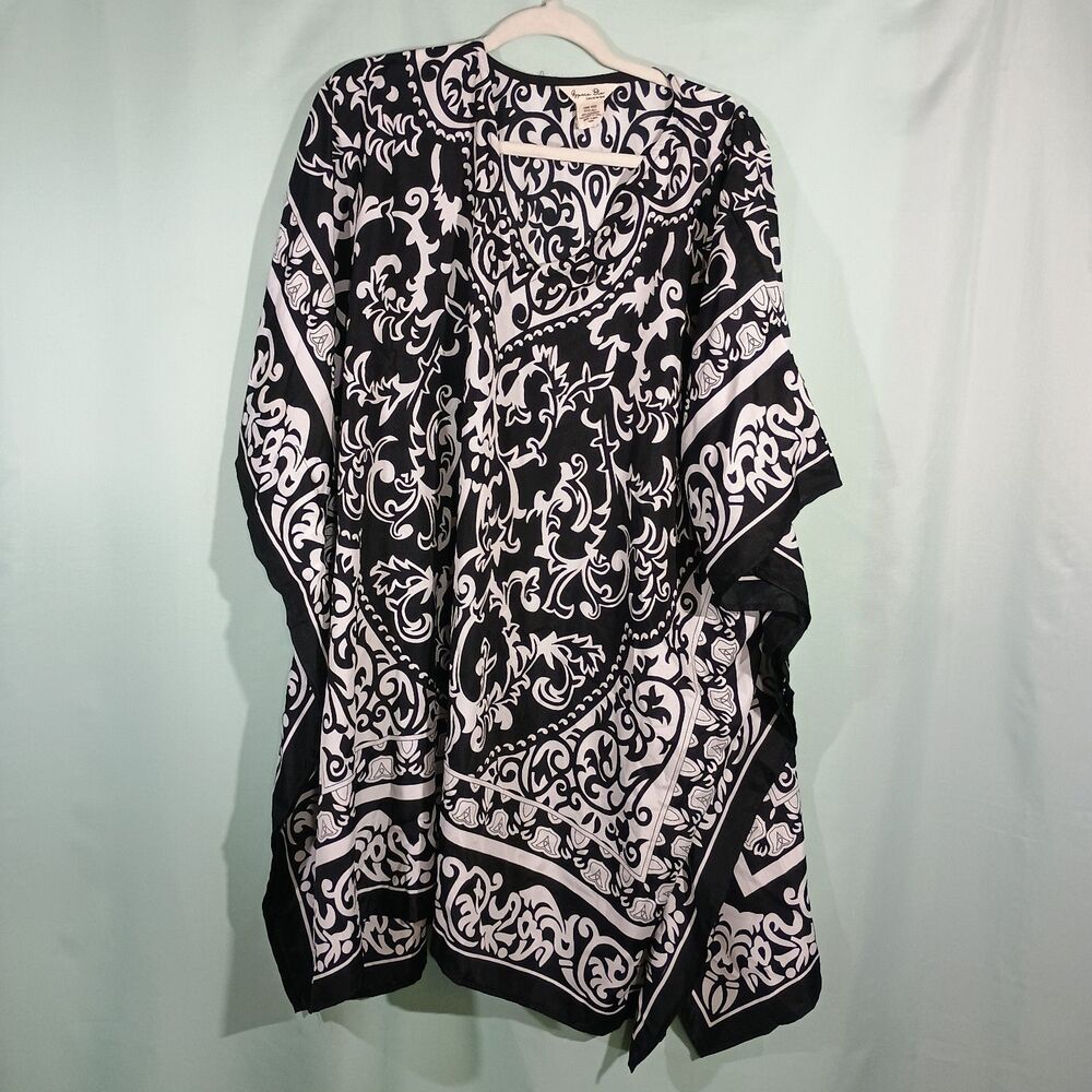 Women's Black White Kaftan Top Boho Poncho Tunic Flowy Blouse